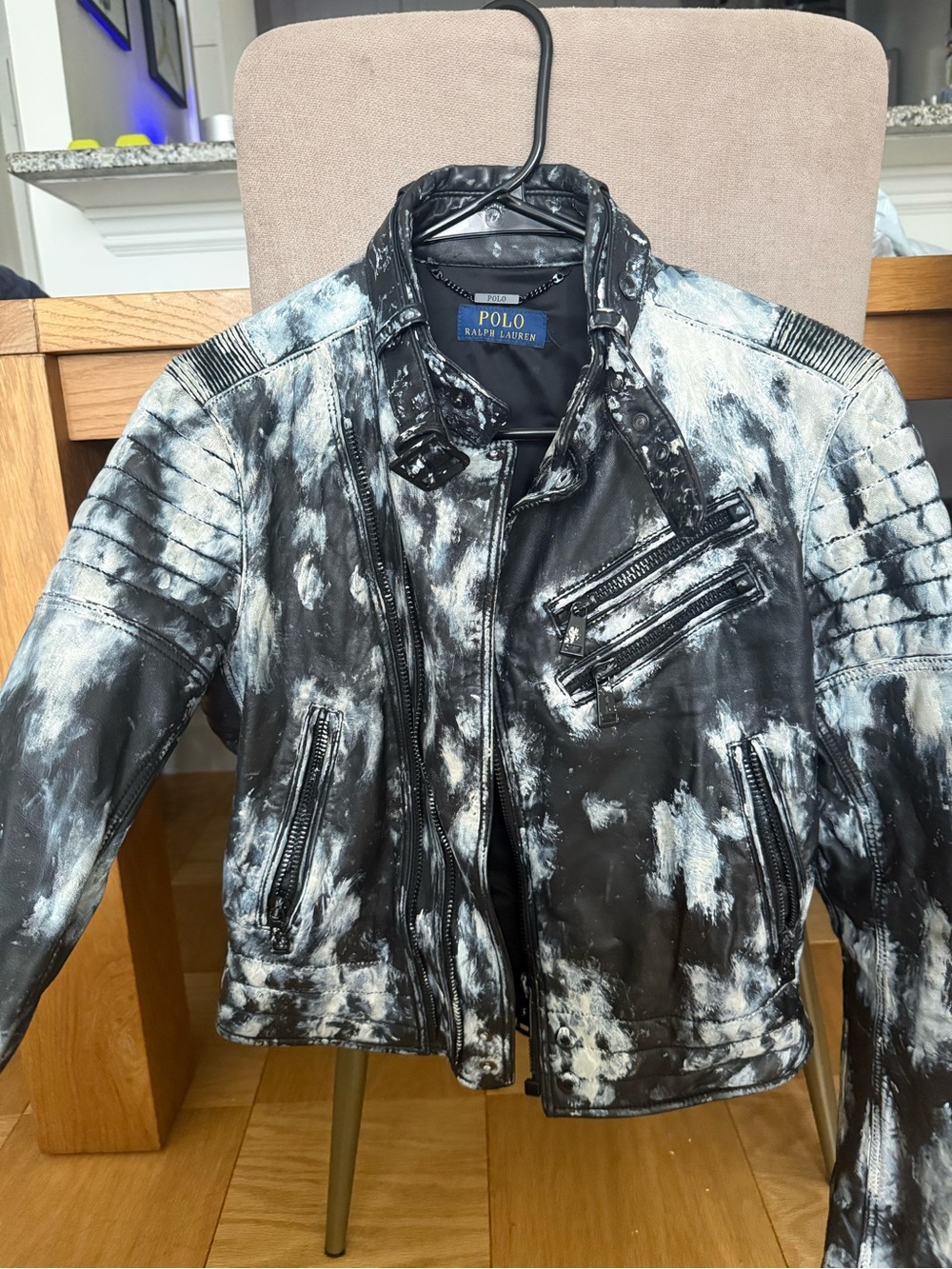 Polo by Ralph Lauren women’s black & White Painted Leather Bomber Jacket